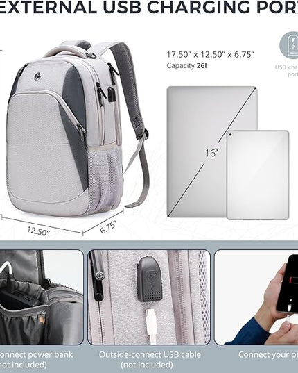 Swissdigital Design Business Laptop Backpack, College Laptops Backpack with USB Charging Port for Men and Women Fits 16 Inch Notebook, Mauve Grey | SD1670-05