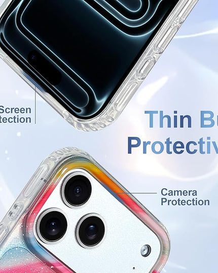 Cute Case for iPhone 17 Pro Case for Women Girls [Compatible with Magsafe] Aesthetic Girly Trendy Glitter Sparkly Bling Magnetic Protective Phone Cover, Rainbow