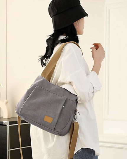 Sunshinejing Women's Canvas Purse Small Shoulder Tote Work Crossbody Bag Multi-pocket Handbag