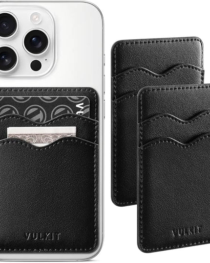 VULKIT 2 Pack Stick on Card Holder Compatible for iphone Leather Cell Phone Wallet Credit Card Case Strong Sticker for Women,Black