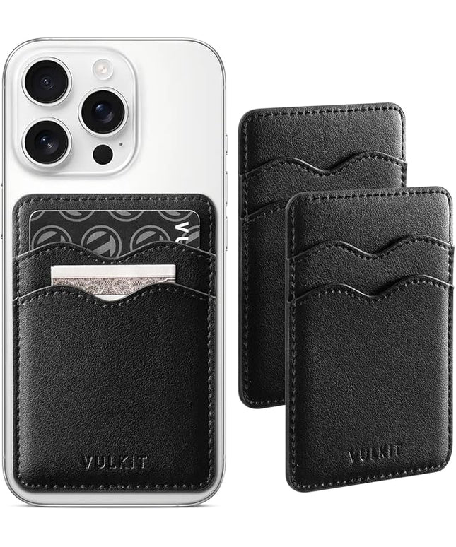 VULKIT 2 Pack Stick on Card Holder Compatible for iphone Leather Cell Phone Wallet Credit Card Case Strong Sticker for Women,Black