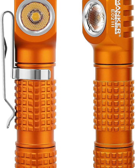 Manker E02 III Everyday-Carry Flashlight, USB-C Rechargeable 10440 / AAA Flashlight, Pocket EDC Flashlight with Magnetic Tail, Reversible Clip (400 Lumens NICHIA 519A-v1 4000K R9080, Orange)