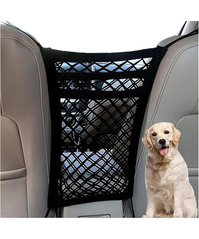 DYKESON Pet Barrier Dog Car Net Barrier with Car Mesh Organizer Baby Stretchable Storage Bag Universal for Cars, SUVs -Easy Install,Safer to Drive with Pets and Children, 3 Layer S
