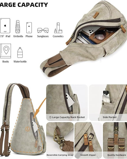 KL928 PU Leather Sling Bag - Small Crossbody Backpack Shoulder Casual Daypack Rucksack for Men Women(Olive Green)