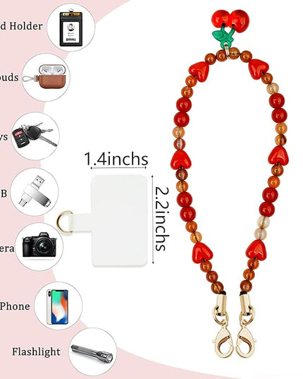 Marble Beaded Phone Wrist Strap,Detachable Phone Bracelet Strap with Tether Tab,Hands-Free Wristlet Strap (Sweet Cherries)