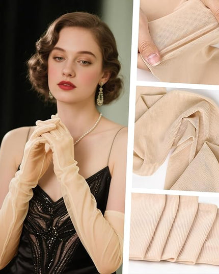 THARAHT Women Long Gloves with Satin Elbow Length for 1920s Opera Tea Party Costumes Bridal Evening Dress