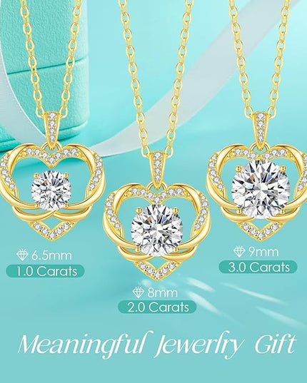OOBEE Moissanite Heart Necklace for Women 925 Sterling Silver Fine Jewelry, Ideal Birthday Anniversary Christmas Gift for Women Wife Mom Girlfriend