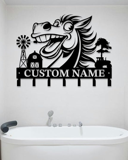 peanut case Personalized Farm Horse Keys Hooks,Custom Name Metal Cowboy Horse Art Keys Hooks,Metal Horse Lover Wall Home Storage Decorative Keys Hooks,Key Holder Hooks for Wall (Style J)