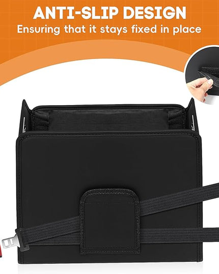 Car Storage Organizer Reinforced Dividable Leather Car Caddy Basket for Front Seat Floor Back Sturdy Frosted Handle 8 Compartments Adjustable Strap Buckles Slip-Resistant for SUV Truck