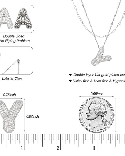 LUCA SMITH Initial Necklaces for Women, Dainty Balloon Bubble Letter, Name Letter Alphabet Pendant Layered Choker Chain Jewelry Gift