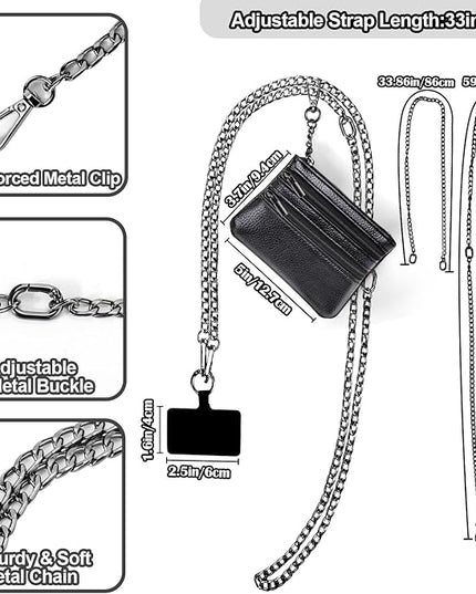 XANGNIER Clip and Go Strap for Phone with Wallet Crossbody, Phone Strap with Zippered Wallet, Adjustable Anti Theft Cellphone Lanyard for Women, Cellphone Chain Accessories,Chain Black