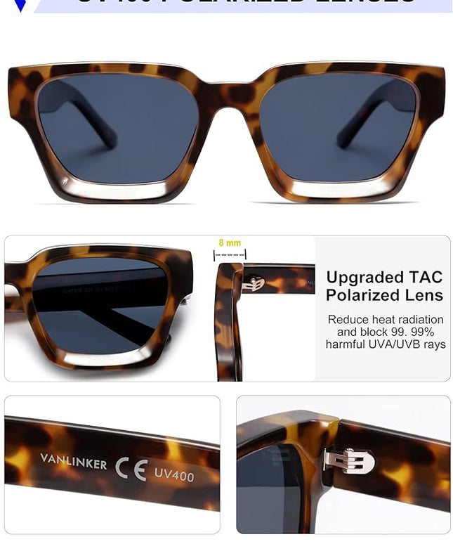 VANLINKER Thick Square Sunglasses for Men Women Retro Chunky Rectangle Shades UV400 Protection VL9731