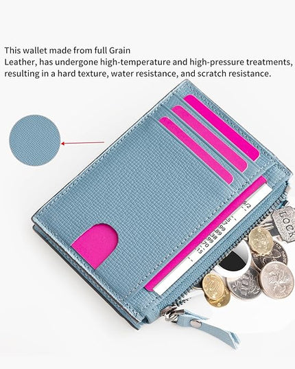 ilovever Slim Wallet for Women Small Leather RFID Blocking Credit Card Holder Minimalist Front Pocket Wallet with Coin Purses & Pouches,Blue