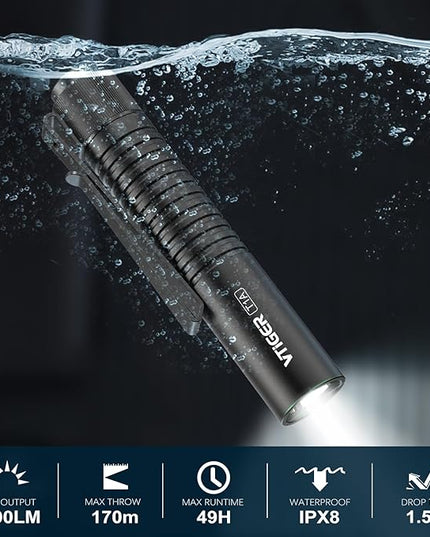 VTIGER T1A Mini Pocket EDC Flashlight with Clip,1300 Lumen Compact AA Rechargeable LED Little Flashlights, Super Bright Tail Switch Small Flash Light with Magnet for Camping,Hiking,Outdoor,Emergency