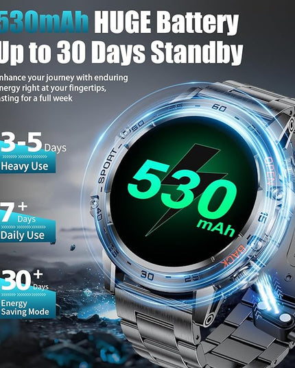 SUNKTA Smart Watch for Men(Answer/Dial Calls),1.45'' AMOLED/100 Sports Modes, 5ATM Waterproof Fitness Watch with Heart Rate/SpO2/Sleep Tracker for Android and iOS,530MAH Smartwatch Black