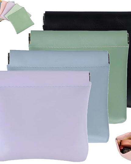 4Pcs Personalized Snap Closure Leather Organizer Pouch,Portable Small Makeup Bag for Women,Coin Purse Lipstick Cosmetics Accessories Organizer,Small Travel Kit Storage Pouch ﻿ (A)