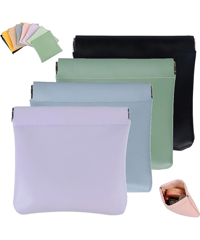 4Pcs Personalized Snap Closure Leather Organizer Pouch,Portable Small Makeup Bag for Women,Coin Purse Lipstick Cosmetics Accessories Organizer,Small Travel Kit Storage Pouch ﻿ (A)