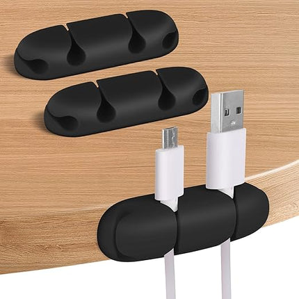 Cable Clips 3PCS Cord Wire Organizer Cable Management Holders 4 Hole Silicone Cable Harness USB Charging Accessory Cable Holder for Office and Home Desk (Black)