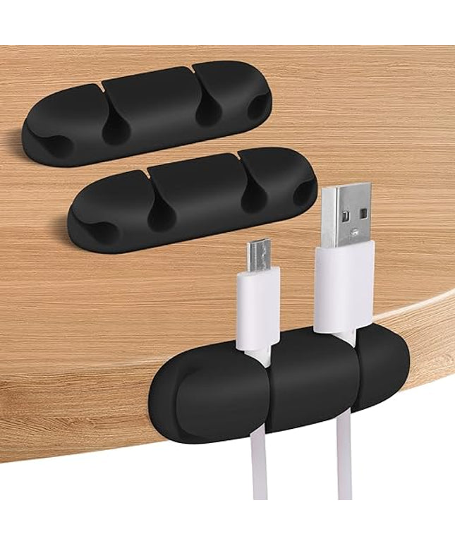 Cable Clips 3PCS Cord Wire Organizer Cable Management Holders 4 Hole Silicone Cable Harness USB Charging Accessory Cable Holder for Office and Home Desk (Black)