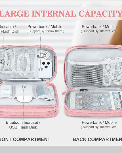 FYY Electronic Organizer, Large Travel Cable Organizer Bag Pouch Electronic Accessories Carry Case Portable Waterproof Double Layers All-in-One Storage Bag for Cable, Cord, Charger, Phone, Pink