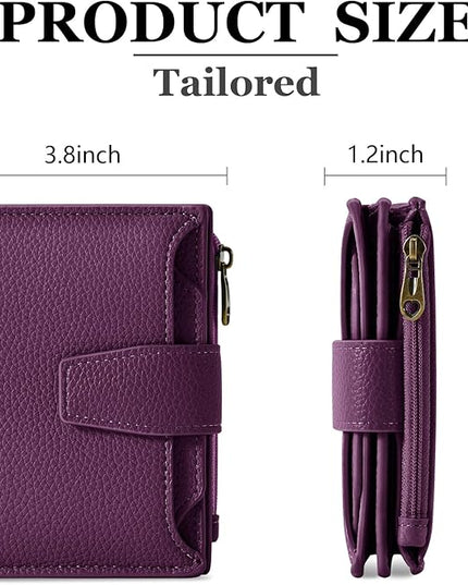 Airkit Small Wallet Women RFID Blocking Soft Leather Bifold Compact Card Holder Wallet for Women with Zipper Coin Pocket 4 ID Window