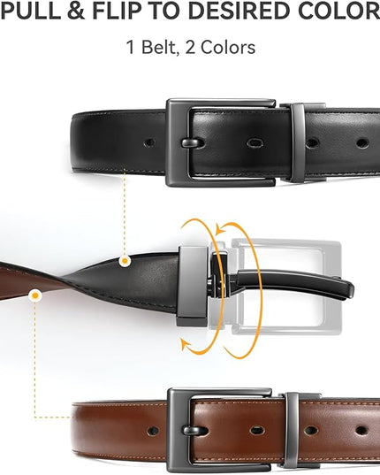CHAOREN Reversible Belt Men 1 Piece - 1.25" Leather Dress Belt - Trim to Fit for Elegant Style