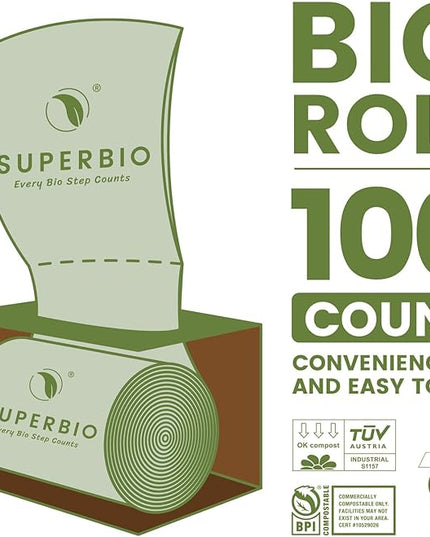 SUPERBIO 13 Gallon Compostable Kitchen Waste Bags, 50 Count, 1 Pack, Flat top Food Scrap bags, Certified by BPI and OK compost INDUSTRIAL, 49.2L, 0.87 Mil