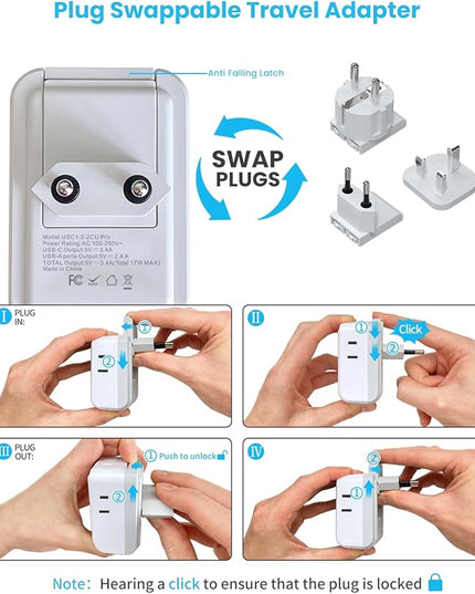 VINTAR European Travel Plug Adapter Kit, Adapter for Europe Plug with 3 USB Ports (2 USB C) 4 AC Outlets, Type C,G,E/F Detachable Attachments, International Power Adapter for Europe UK France Italy