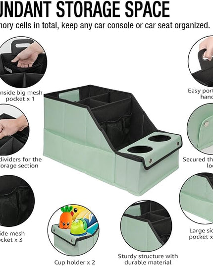 MULISOFT Car Seat Organizer - Backseat Car Organizer with 11 Storages Compartments and 2 Cup Holders, Green
