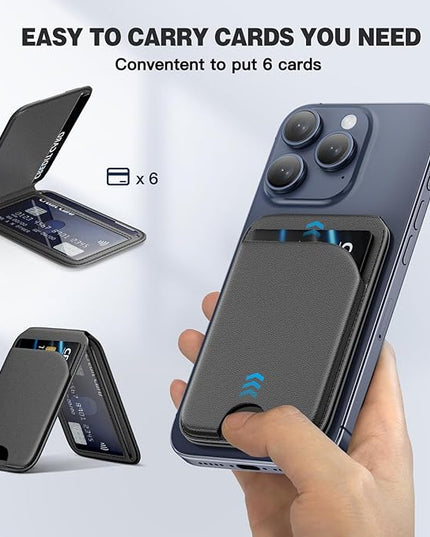 Mag-Safe Wallet Magnetic Wallet for Phone Lightweight Magnetic Phone Pouch Stand Adjustable Leather Mag-Safe Card Holder for iPhone 17/16/15/14/13/12 Series, Not for iPhone 13/12 Mini (Black)