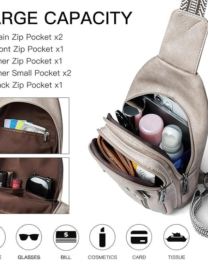 7L Sling Bag for Women Men Leather Small Sling Backpack Daypack Anti Theft Fanny Pack Crossbody Purse Travel