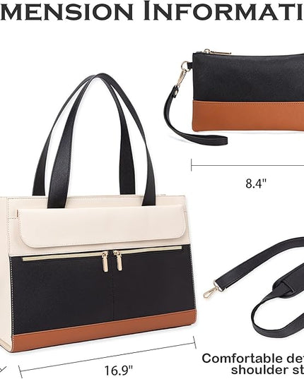 Laptop Bag for Women 15.6 Inch, Professional Tote Briefcase Purse, Eco-friendly Leather Teacher Bag Work Bag for Business