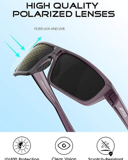 ATTCL Polarized Sunglasses Men for Fishing: UV Protection Lightweight TR90 Sports Wrap Sun Glasses Driving Golf Running