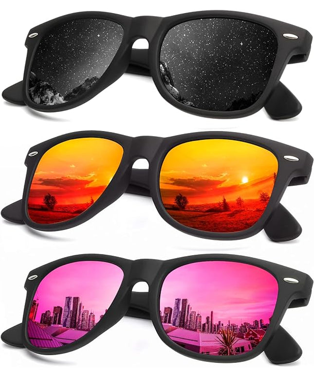 KALIYADI Polarized Sunglasses for Men and Women Matte Finish Sun glasses Color Mirror Lens UV Blocking (3 Pack)