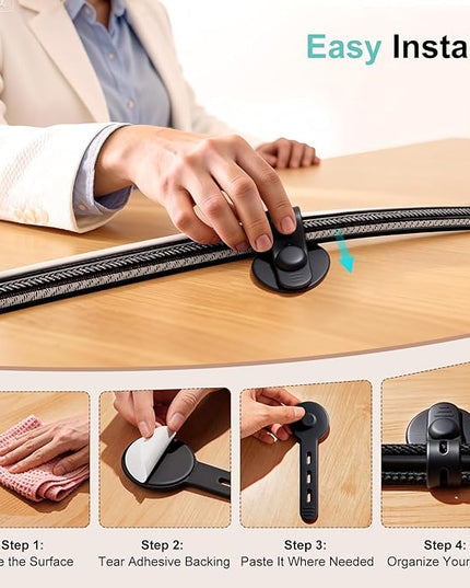 Cable Management Under Desk, 2026 New Upgraded Cord Organizer, Silicone Cable Ties Straps, Adjustable Wire Organizers for Cords, Self Adhesive Sticky-Back Cable Clips Hider Under Table, 12Pcs - Black