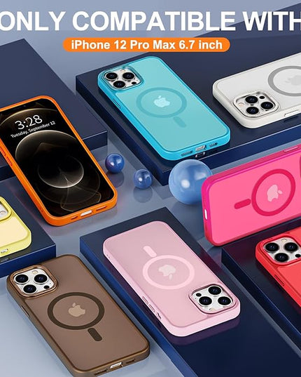 Hython Case for iPhone 12 Pro Max Case Magnetic Translucent Matte Phone Cases 6.7" [Compatible with MagSafe] Thin Slim Fit Shockproof Bumper Hard Protective Cover for Women Men Girls, Frosted Red