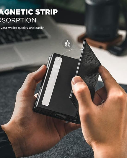 VULKIT Pop up Card Wallet Minimalist Cash Wallets RFID Blocking Leather Smart Credit Card Holder with ID window for Men(Cross Black)