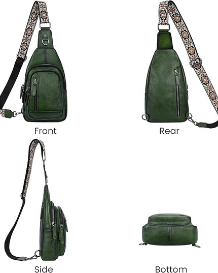 HESHE Leather Sling Bag for Women Crossbody Bags with Multi-Pocket Stylish Fanny Packs for Travel Chest Bag
