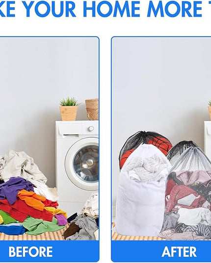 Berlune 30 Pack Large Mesh Laundry Bags, 24 x 36 Inch Bulk Wash Set with Drawstring for Commercial Use, Dorms, Vacation Rentals, Laundromats, Apartments & Facilities(White, Black, Gray)