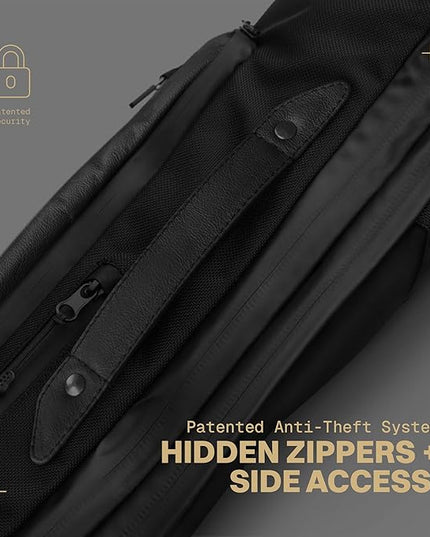 The Frenchie Co. - Work/Travel Speed Backpack - Expandable 23-30 L Laptop Pack - Anti-theft magnetic closure - Ballistic nylon body with full-grain Italian leather trim
