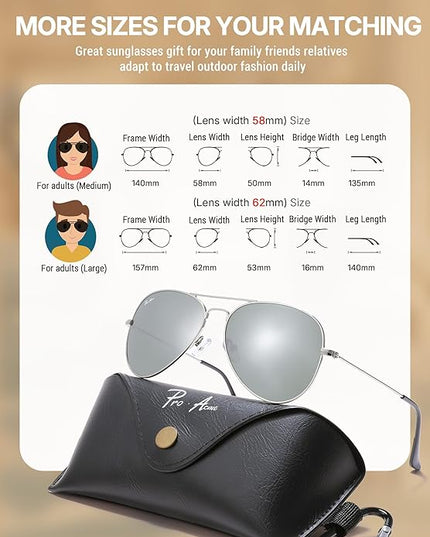 Pro Acme Classic Aviator Sunglasses for Women & Men Glass Lens Metal Frame UV400 Driver Sunglasses