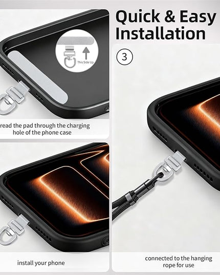 360° Rotating Stainless Steel Phone Tether Tab (3-Pack) - Universal for iPhone & Other Phones (Fits Wristbands/Necklaces/Crossbody Straps)
