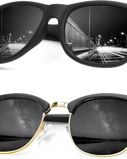 KALIYADI Sunglasses Men Polarized Sunglasses for Men Women Unisex Semi-Rimless Frame Retro Driving Sun Glasses UV Blocking