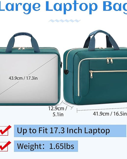 Laptop Bag 17.3 Inch Laptop Briefcase Large Waterproof Laptop Case for Men Women Business Office Work Computer Bag 17 Inch Adjustable Shoulder Messenger Bag, Dark Green