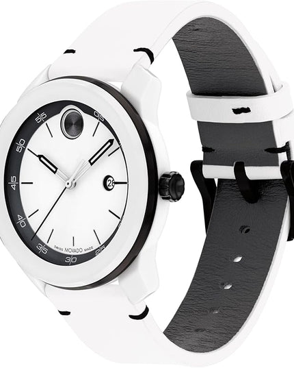 Movado Bold TR90 Ultra Modern Watch for Men and Women - Swiss Quartz 3H Movement, Leather Strap - Water Resistant 3ATM/30 Meters - Sporty Style Wristwatch for Everyone - 42mm