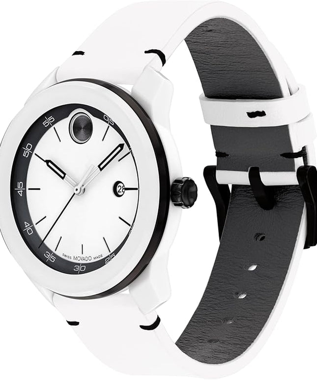 Movado Bold TR90 Ultra Modern Watch for Men and Women - Swiss Quartz 3H Movement, Leather Strap - Water Resistant 3ATM/30 Meters - Sporty Style Wristwatch for Everyone - 42mm