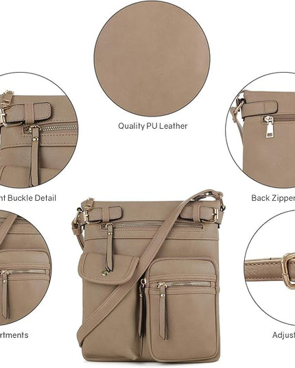 SG SUGU Katie Lightweight Medium Crossbody Bag Shoulder Bag with Multi Pocket for Women