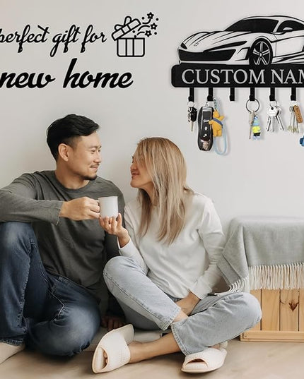 Dyoart Personalized Key Holder Wall Mount - Custom Key Rack Wall Mount with Hooks, Metal Key Rack Organizer, Car Design Key Hanger, Coat Rack, Wall Mounted Decor for Entryway, Front Door, Office