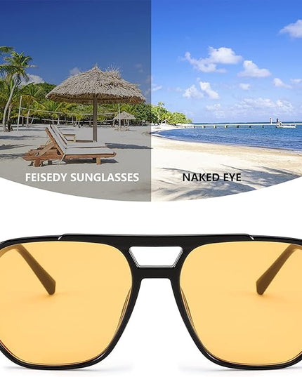 FEISEDY Retro Square Aviator Sunglasses Women Men 70s Vintage Trendy Plastic Frame Sun Glasses B2835