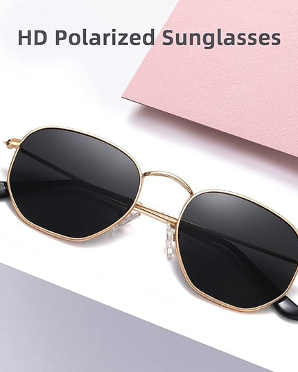 MEETSUN Polarized Hexagon Sunglasses for Women Men Polygon Square Sun Glasses UV400 Protection Metal Frame